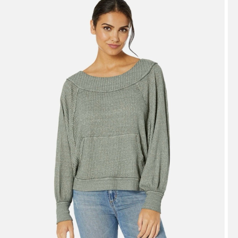 We The Free Westend Oversized Waffle Knit Sweatshirt Top Size Large